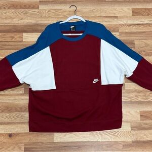 Nike Men's Crewneck Sweater - Burgundy, White, and Blue